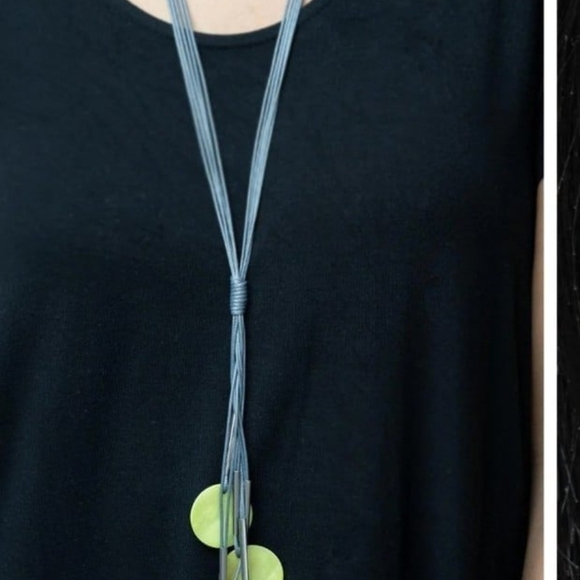 Paparazzi Gray Necklace Yellow Bead Tidal Tassels Green Shell Acrylic Circle - Picture 2 of 6